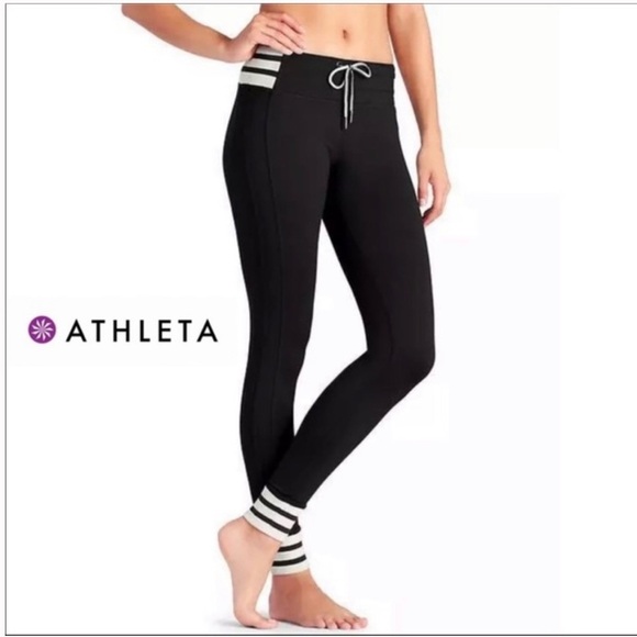 Athleta Black & Cream Striped Varsity jogger Pant Size S - Picture 1 of 12